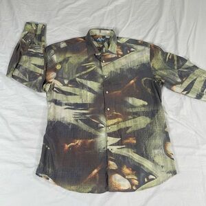 Lanzino Mens Multicolor Polyester Long Sleeve Button Up Shirt Size 4XL